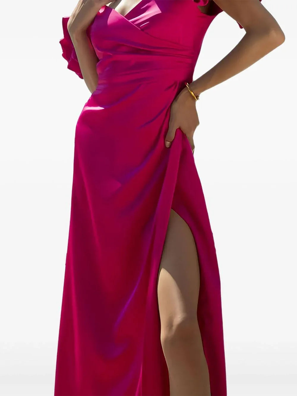 Abito magenta bretelle gioiello raso - Preludio Moda