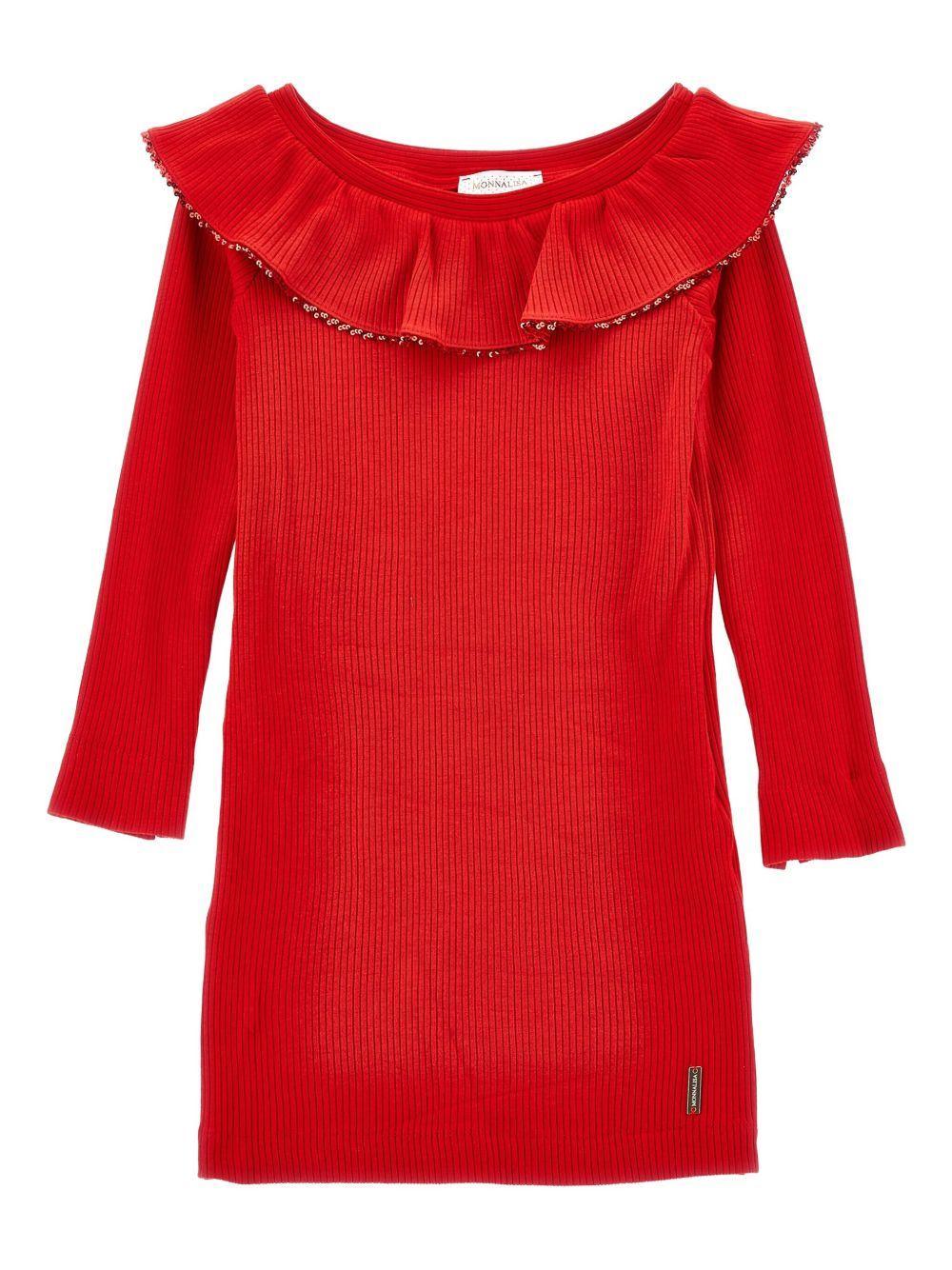 Abito Rosso Brillante in Maglia a Coste - Preludio Moda