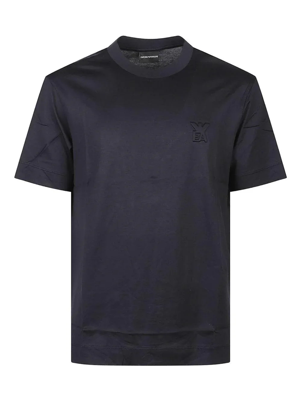 T-shirt blu con logo aquila in rilievo e collo a giro - Preludio Moda