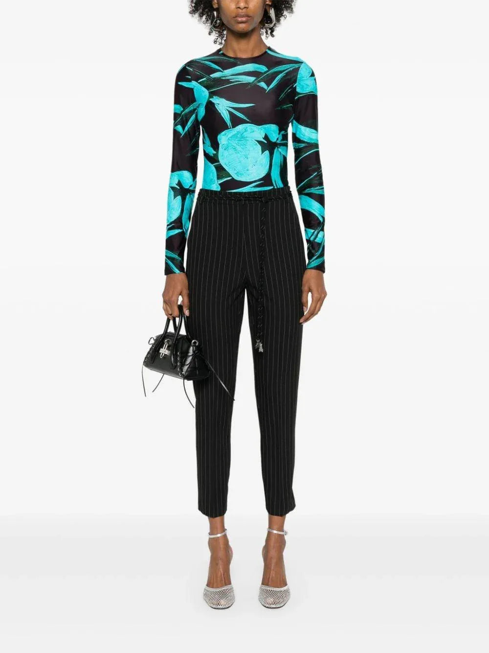 Pantalone nero gessato cintura logata - Preludio Moda