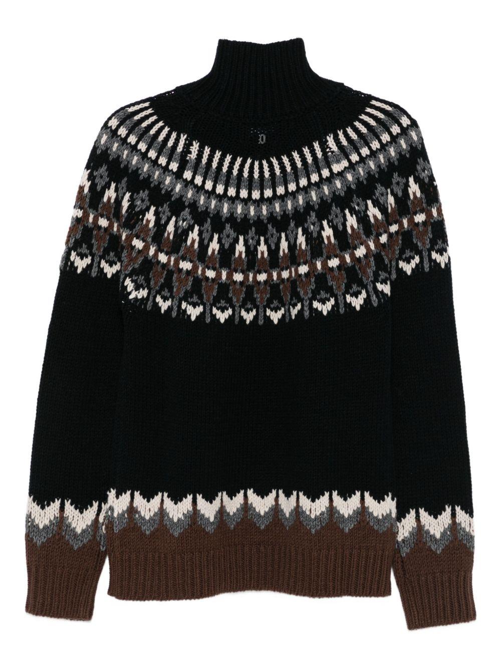 Maglione Nero Collo Alto Motivo Fair Isle UT275M00983U002DUW25 999 DONDUP