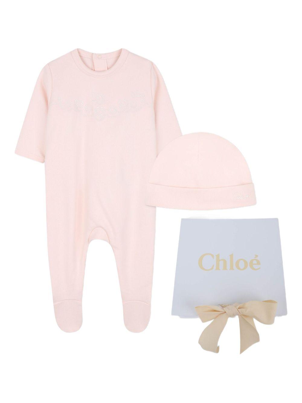 Set Neonato a Coste con Logo Ricamato C20774 45Q CHLOE KIDS