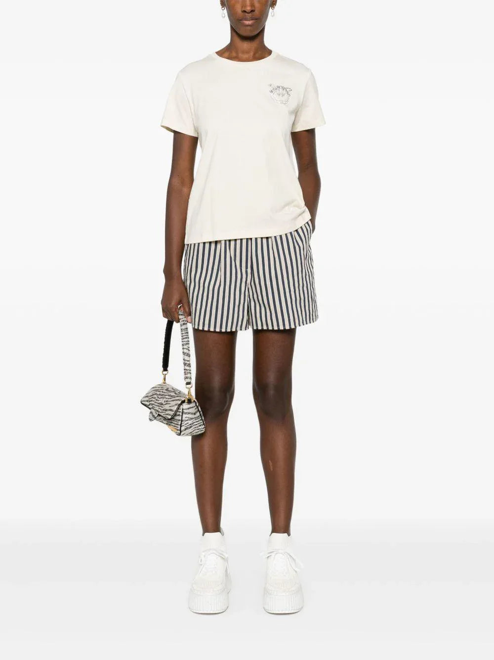 T-shirt Nambrone bianco latte mini logo strass - Preludio Moda