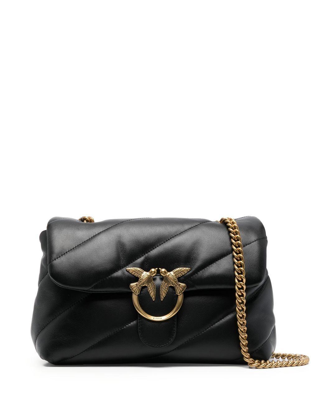 Borsa a Tracolla in Pelle Nera con Pattina Frontale 100038A0F2 Z99Q PINKO