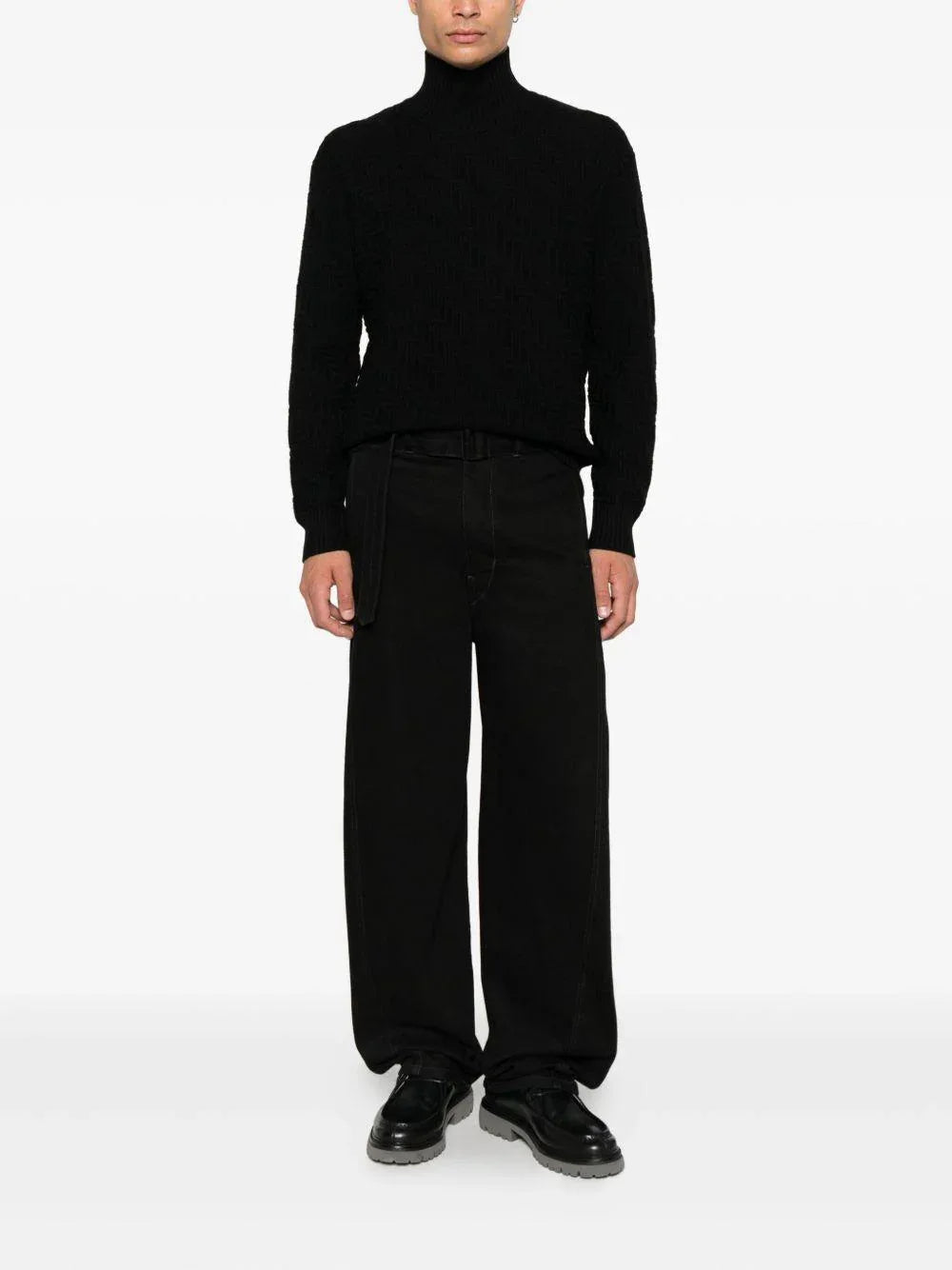 Maglione nero a collo alto in lana merino - Preludio Moda