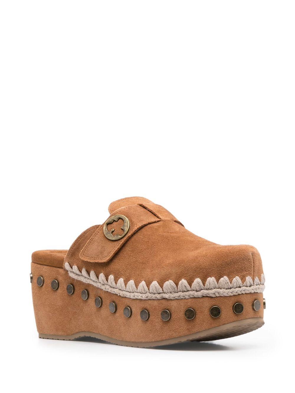 Zoccoli con zeppa in pelle scamosciata cognac MUSW611001A COG MOU