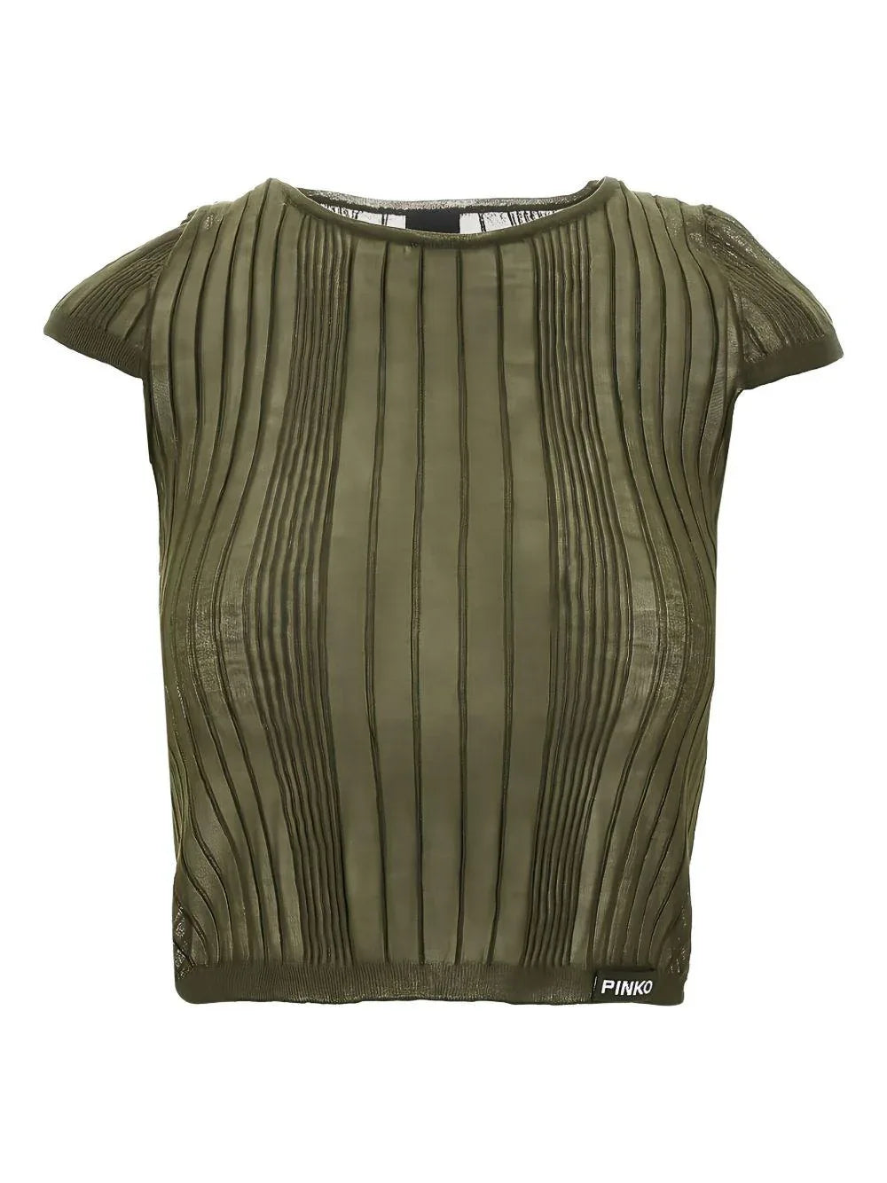 T-shirt Tambora verde militare con ricami a coste - Preludio Moda