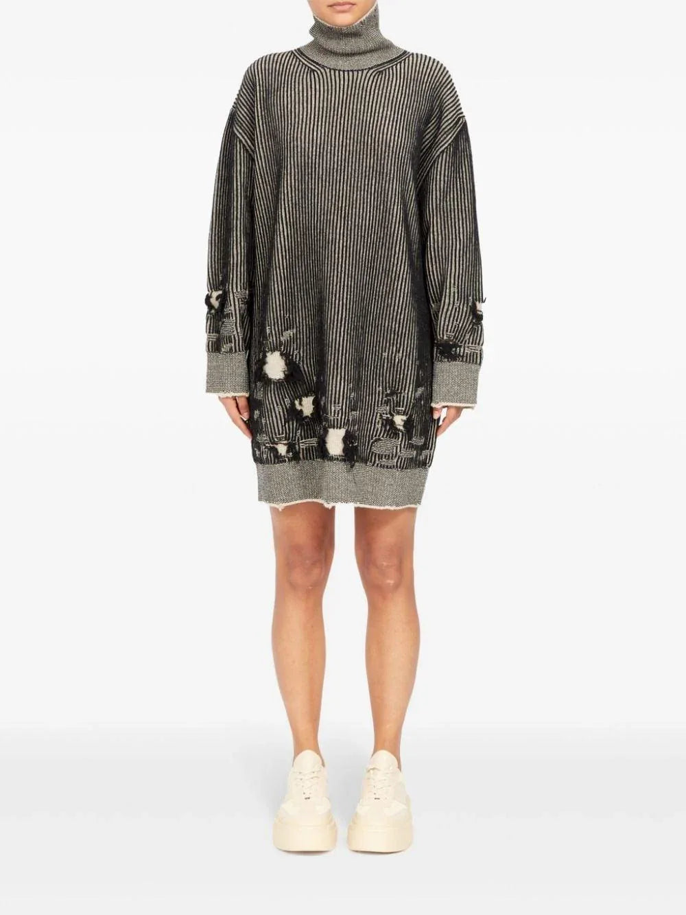 Abito a coste dettagli con strappi lana - Preludio Moda