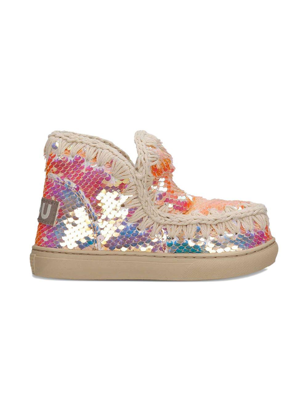 Stivaletto eskimo con paillettes arancio/multicolor