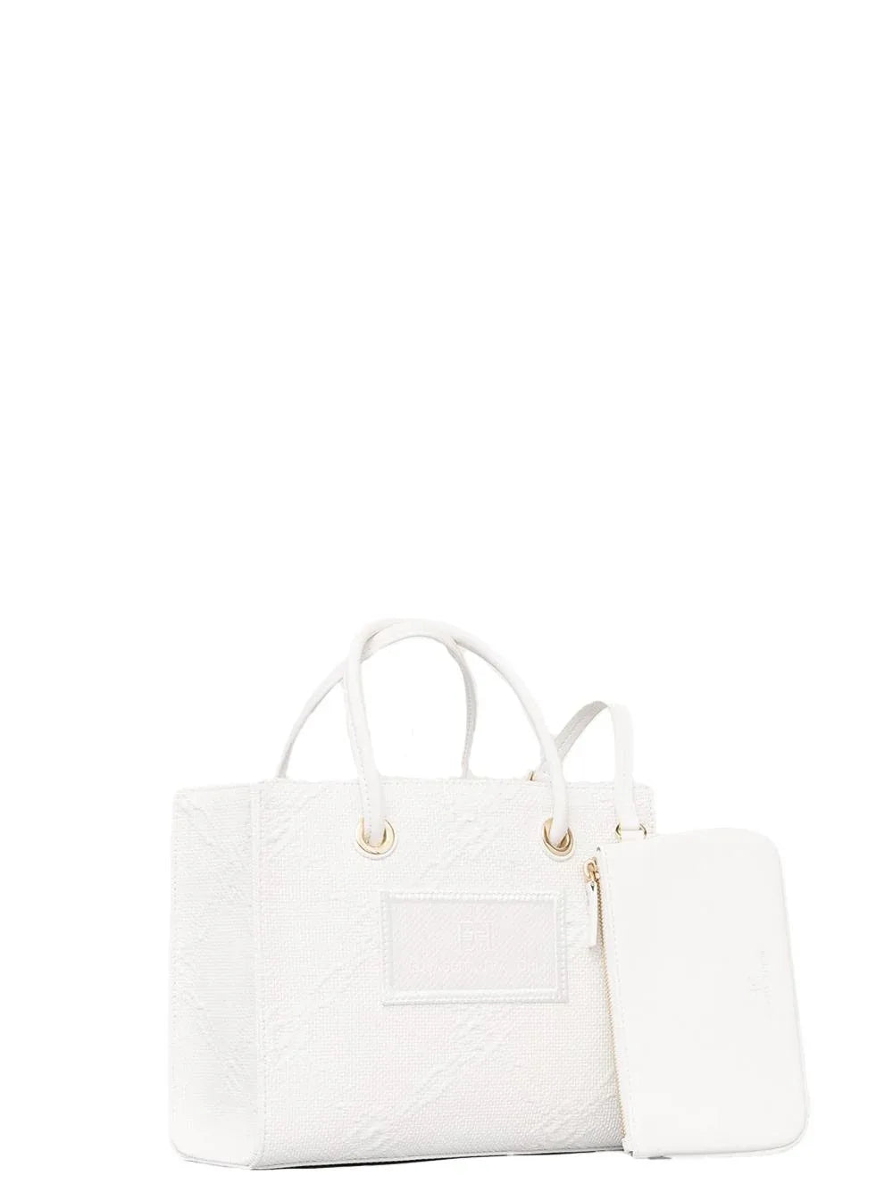 Tote piccola in rafia jacquard avorio - Preludio Moda