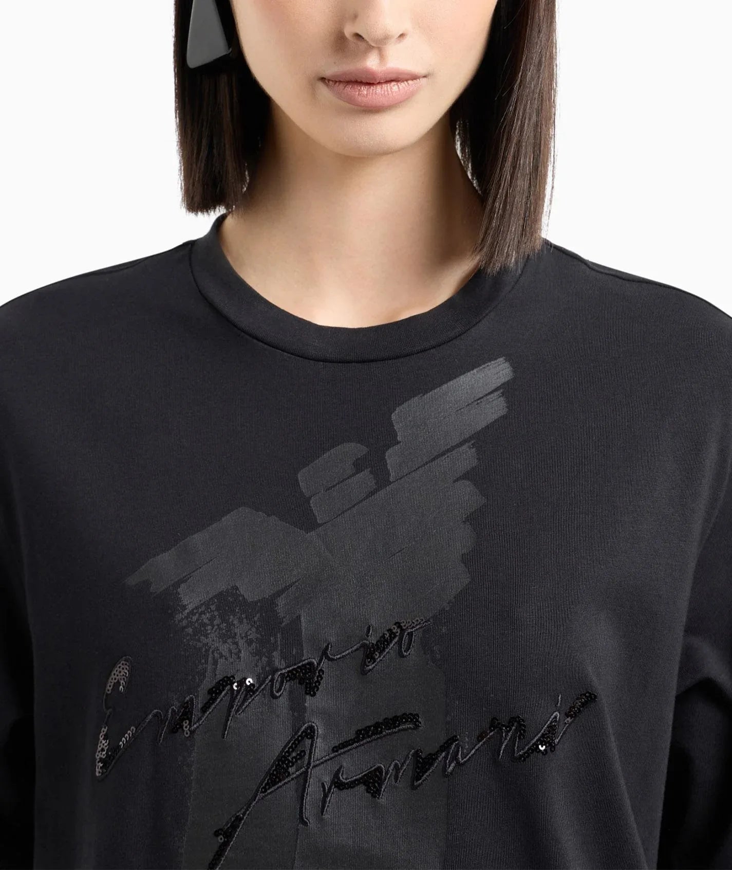 T-shirt nera logo paillettes - Preludio Moda