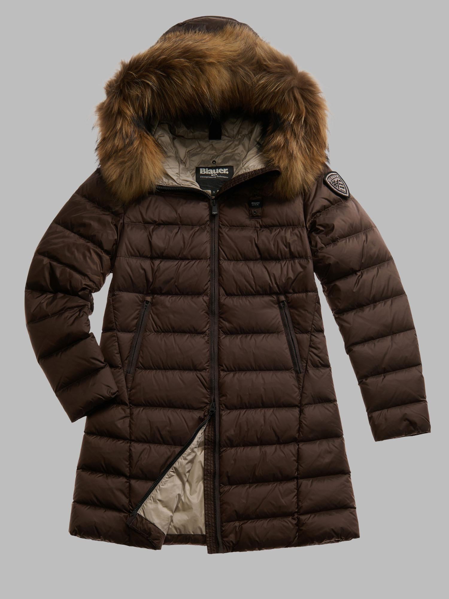 Giacca trapuntata Castagna e beige con dettagli in pelliccia sintetica 25WBLDK03103006047 365EI BLAUER