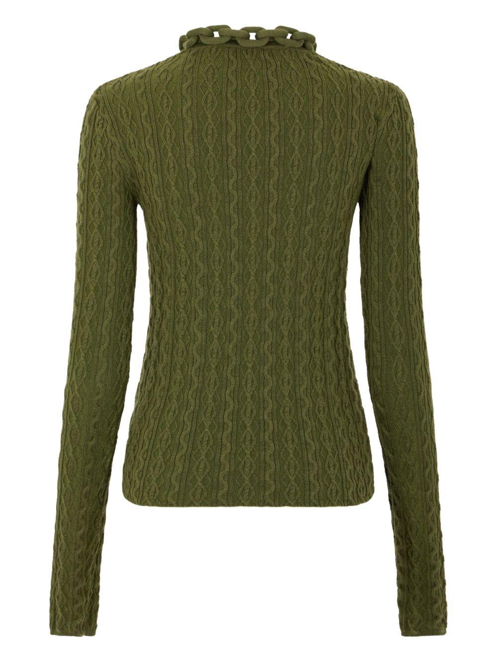 Top Kaki in maglia intrecciata con scollo a catena 25AMPU049ML0320 P303 RABANNE