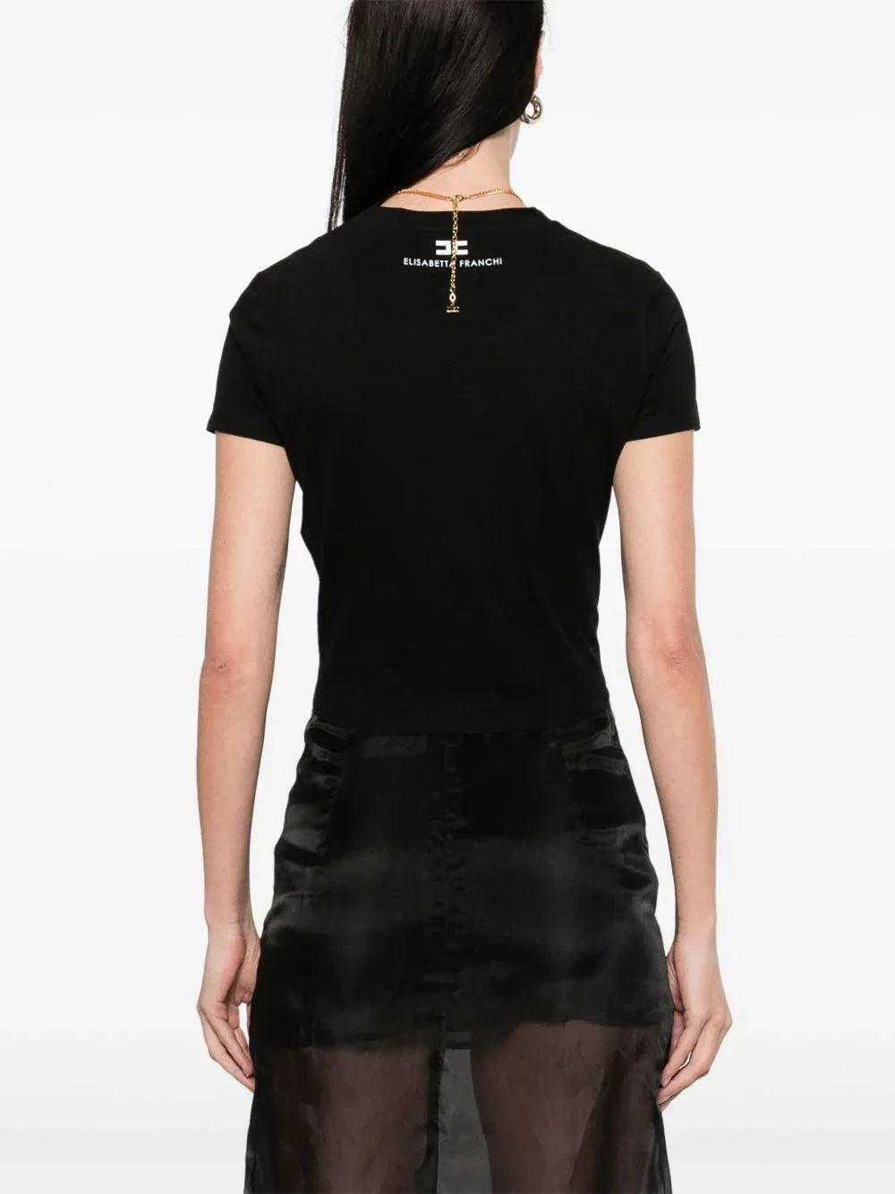 T-shirt nera con arricciatura e collana - Preludio Moda