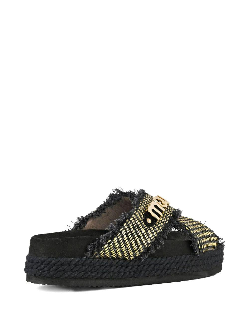 Criss-cross rope raffia sandal rafia metal e nero