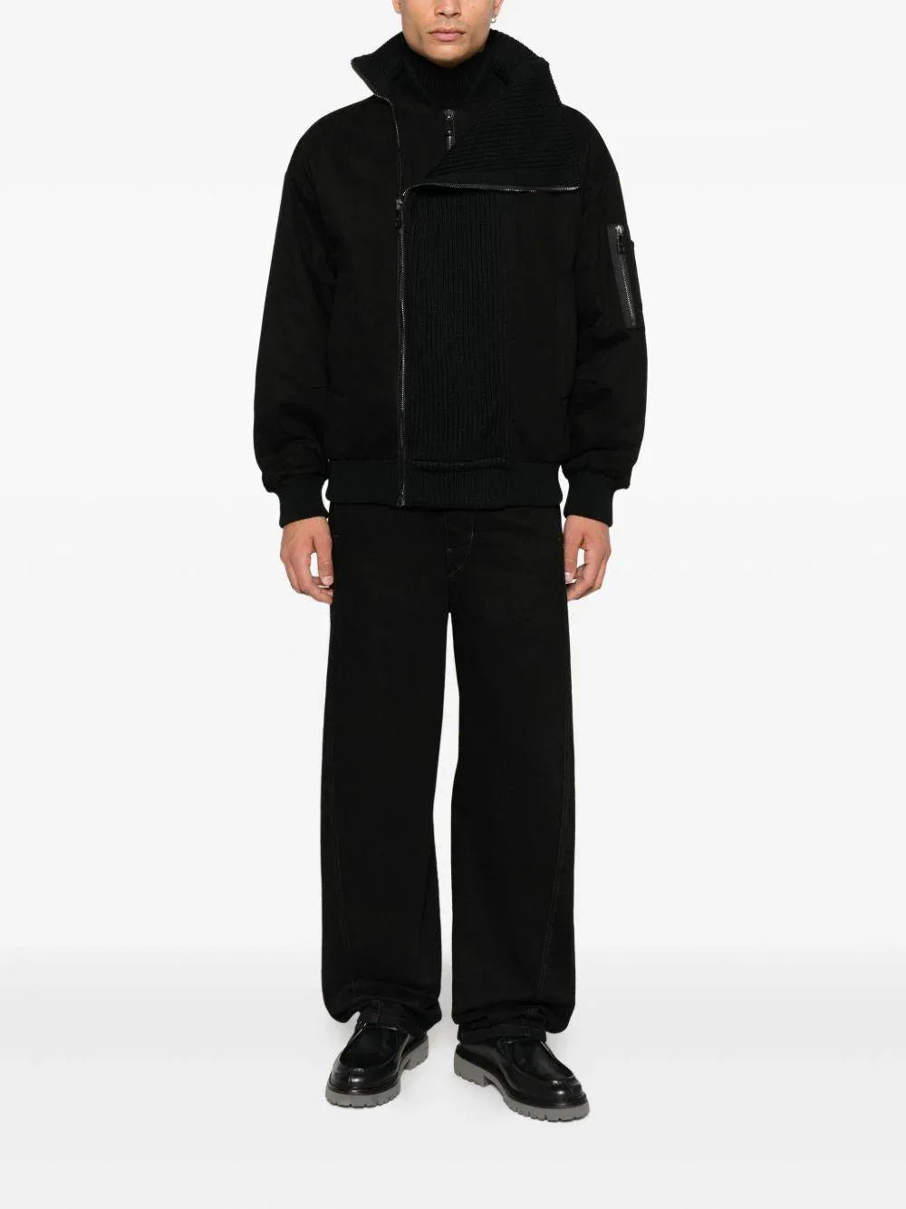 Giacca nera a coste con chiusura con zip - Preludio Moda