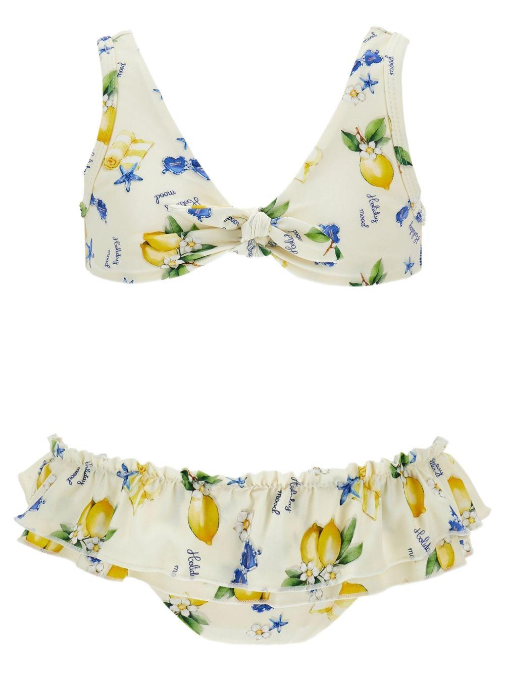 Bikini con stampa limoni e rouche 19G0067039 0014 MONNALISA KIDS