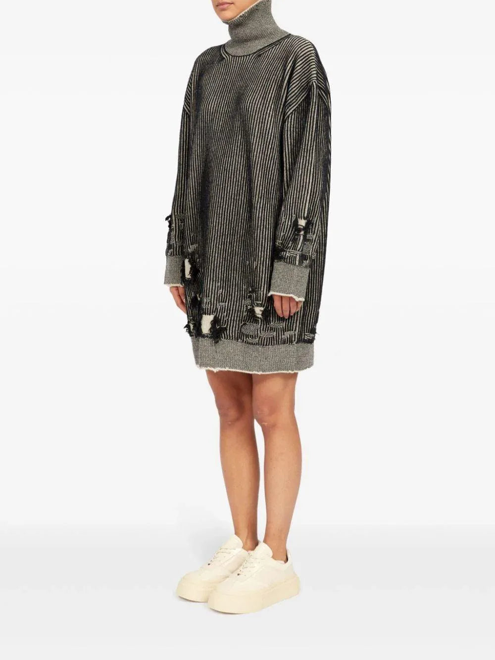 Abito a coste dettagli con strappi lana - Preludio Moda