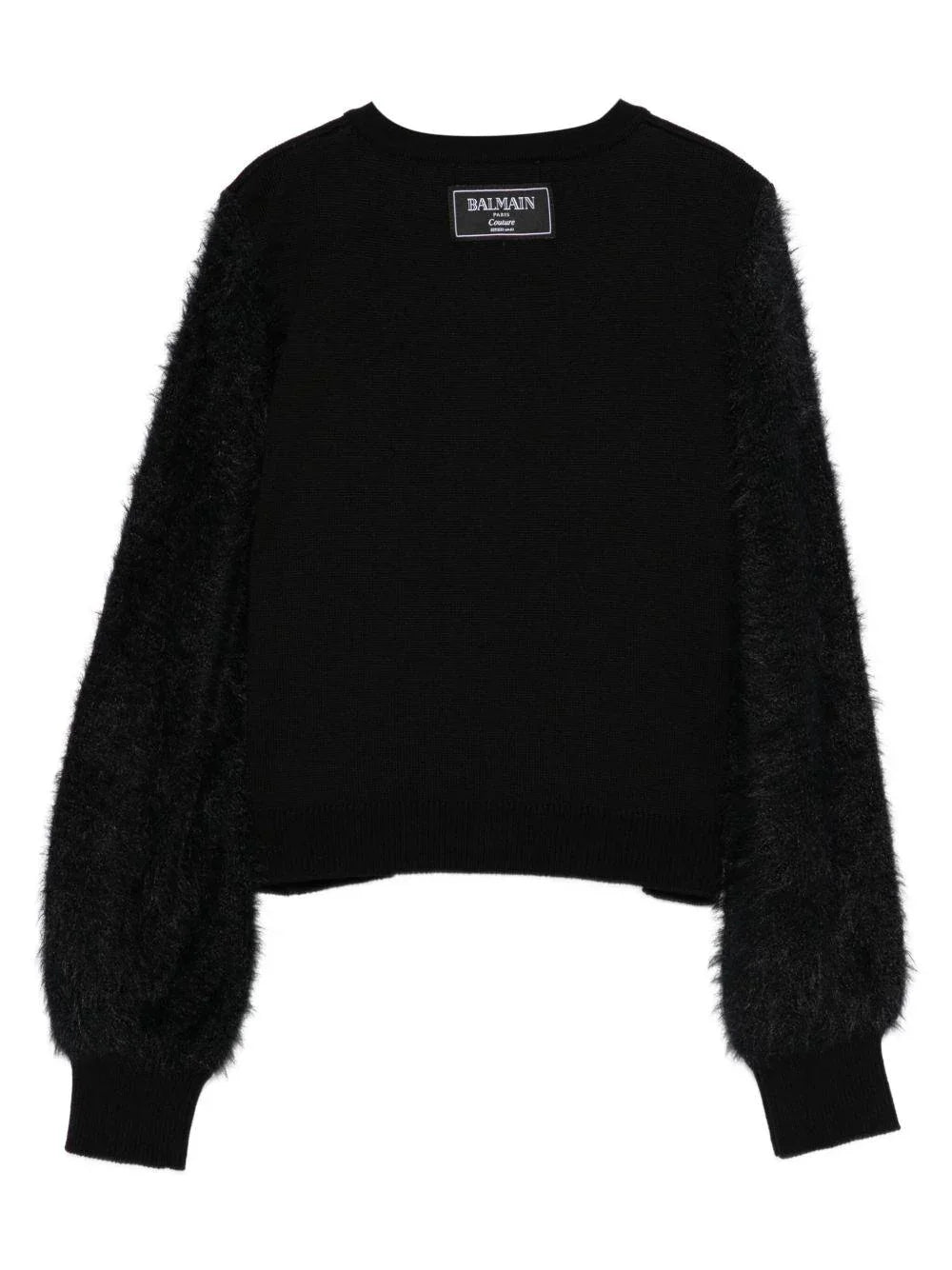 Cardigan Nero Crop con Bottoni Dorati - Preludio Moda