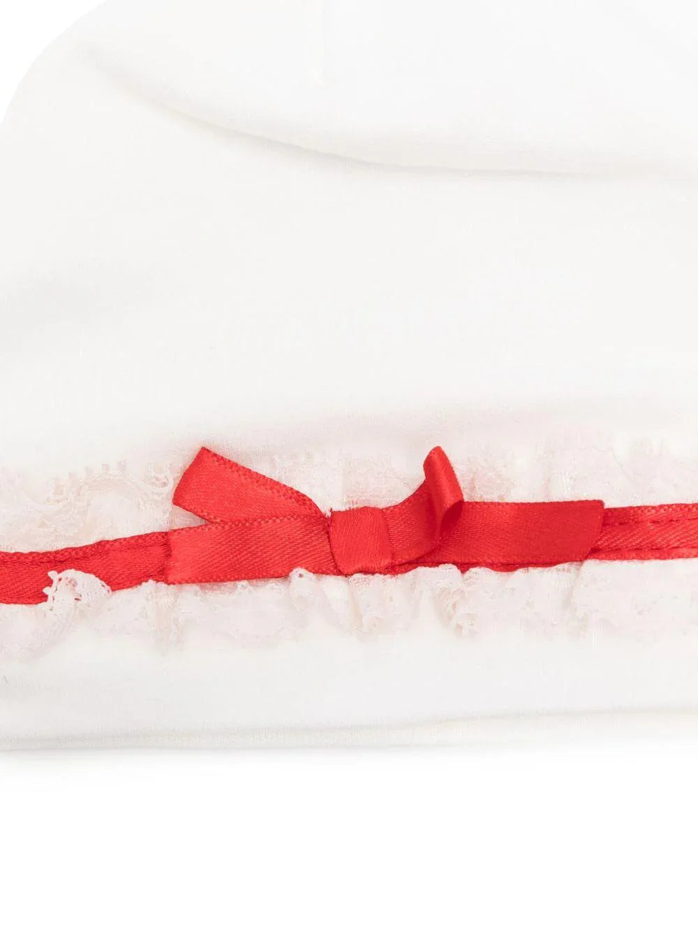 Berretto Bianco e Rosso con Nastro in Pizzo - Preludio Moda