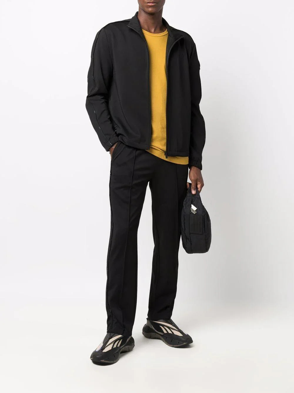 Felpa nera maniche con bande - Preludio Moda