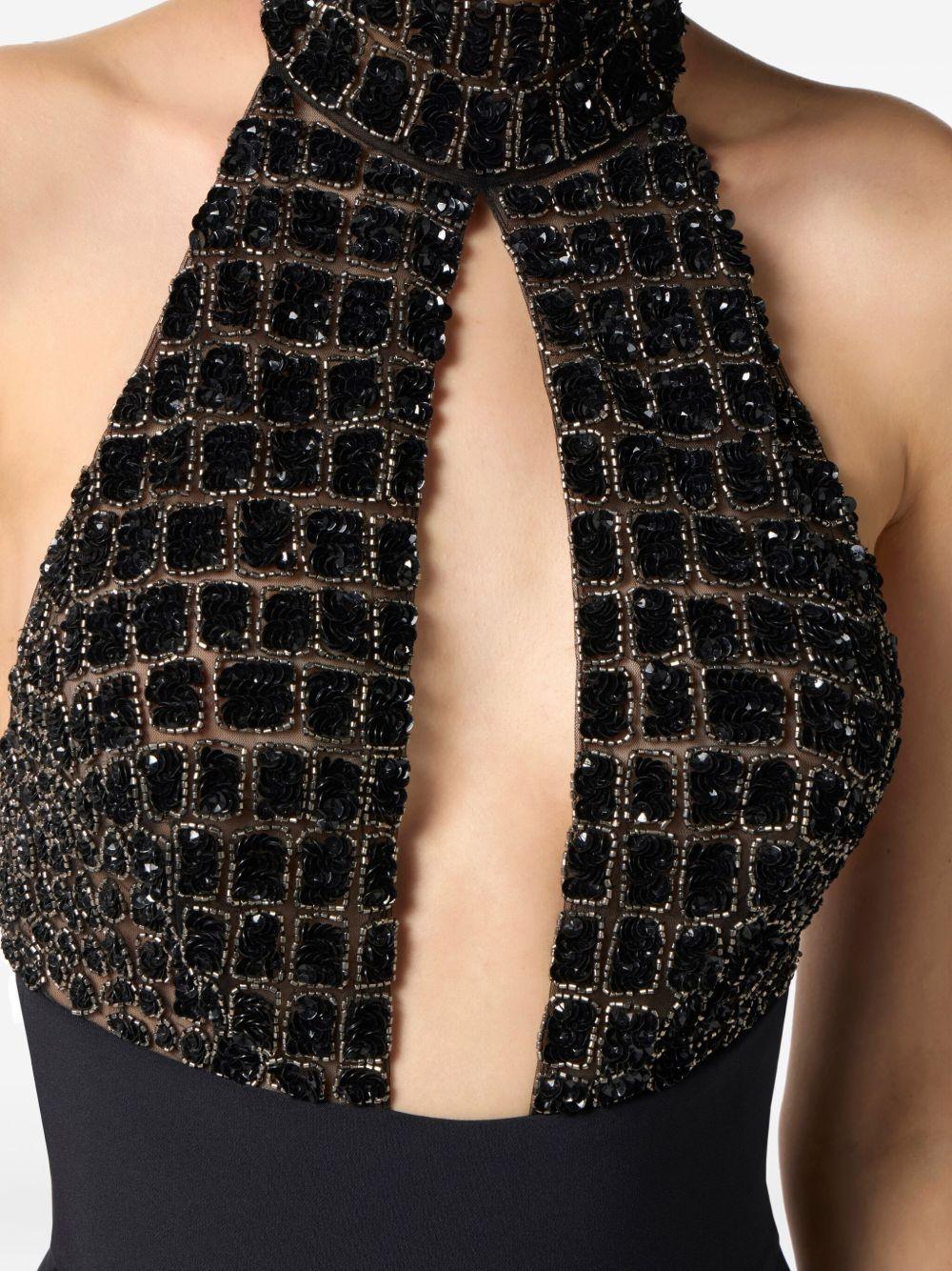 Tuta Intera Nera con Ricamo e Scollo allAmericana - Preludio Moda