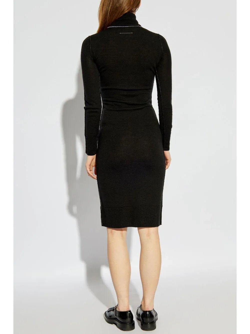 Abito midi nero cuciture a contrasto - Preludio Moda