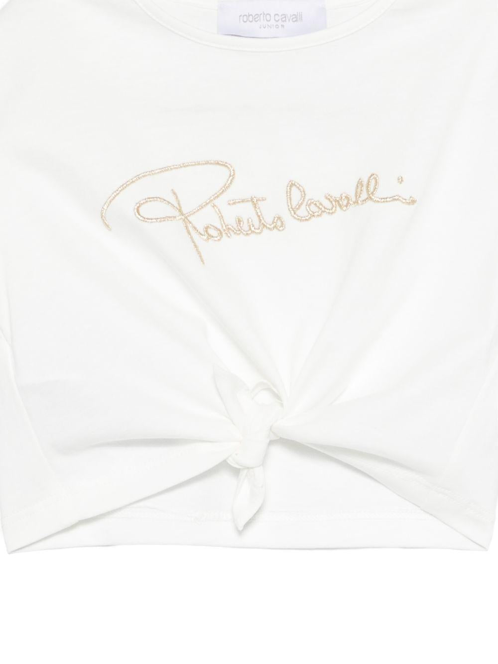 T-shirt con nodo frontale CGP26081TS WHITE ROBERTO CAVALLI JUNIOR