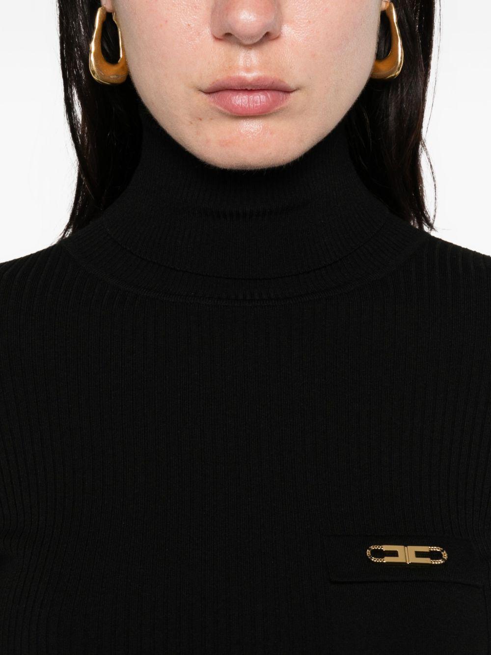 Maglione Nero a Collo Alto con Decorazione Oro MK11B56E2 110 ELISABETTA FRANCHI