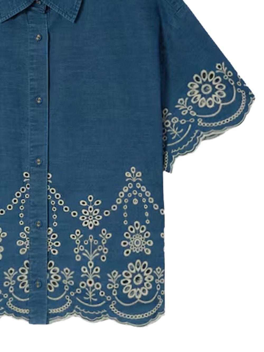 Camicia in denim con ricami a contrasto CEM0001 00473L MC2 SAINT BARTH