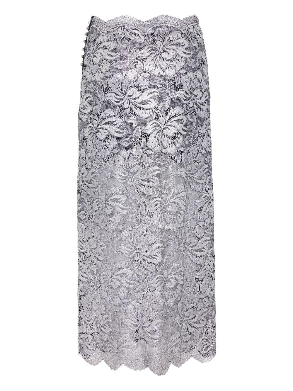 Gonna midi grigia in pizzo floreale 25AJJU598PA0244 V912 RABANNE