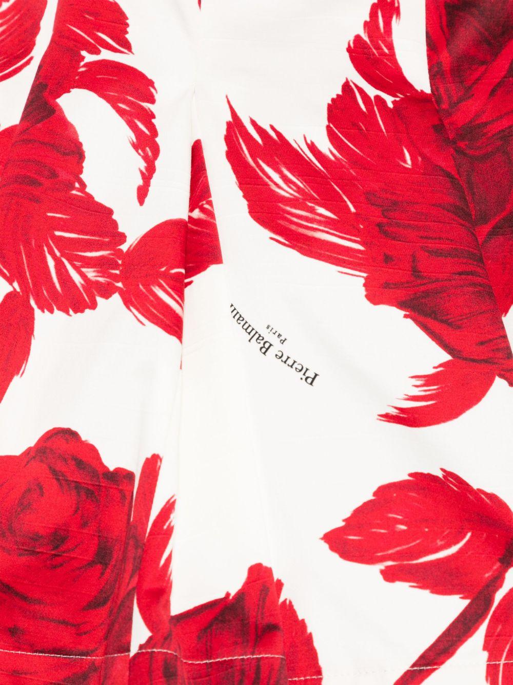 Abito avorio e rosso con fantasia floreale BW1E11G0175 102RO BALMAIN KIDS