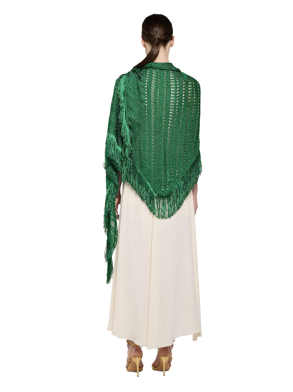 Scialle verde in lurex maxi frange P25CPSLO0401 V0723 SIMONA CORSELLINI