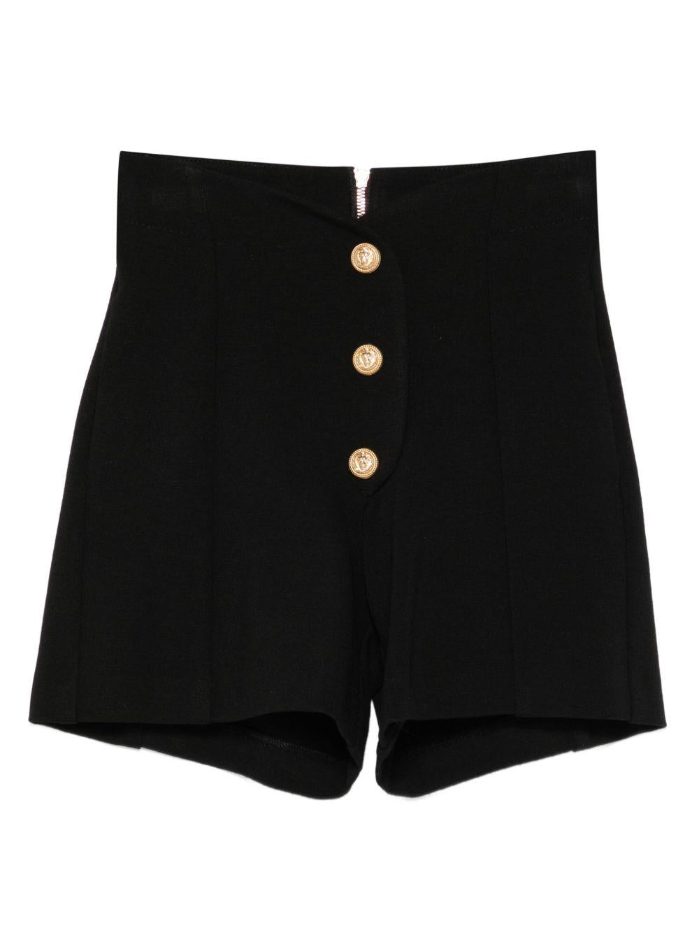 Shorts Neri a Vita Alta con Bottoni - Preludio Moda