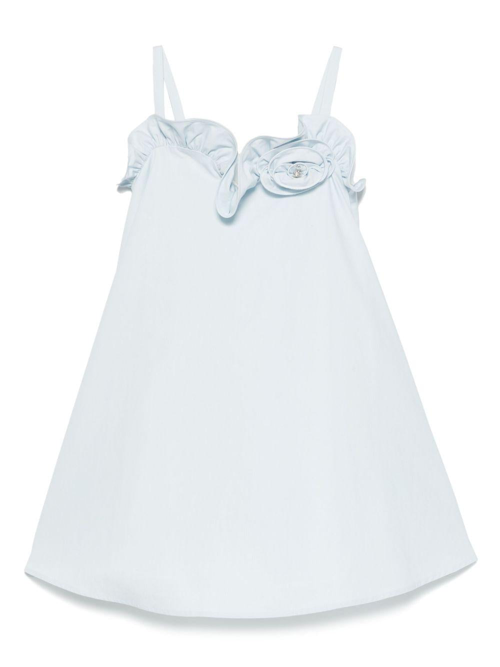 Abito azzurro con ruches e applicazione fiore EFAB6030CA235 9008 ELISABETTA FRANCHI KIDS