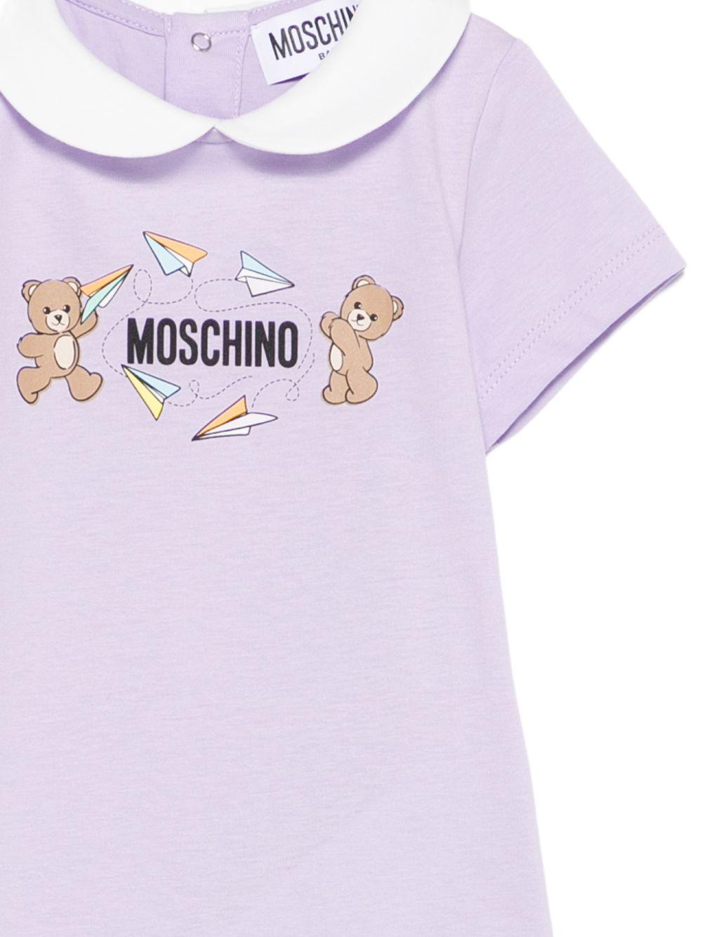 Tutina in cotone con colletto lavanda MUT04OLAA01 51683 MOSCHINO KIDS