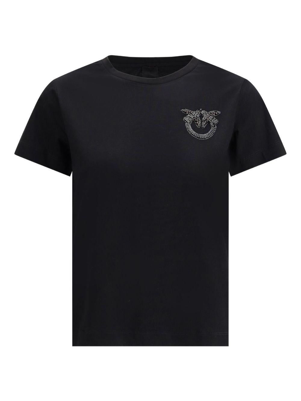 T-shirt nera in cotone con decorazione in cristalli 103320A2RN Z99 PINKO