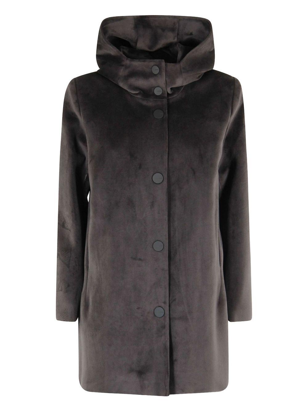 Cappotto nero in velluto con cappuccio e bottoni W25539 80 RRD