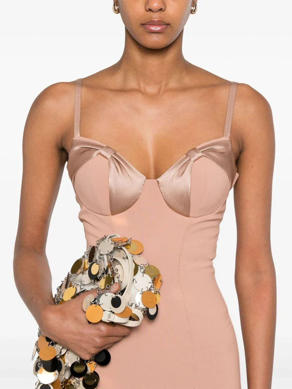 Abito in crêpe con fiocchi in raso nude - Preludio Moda