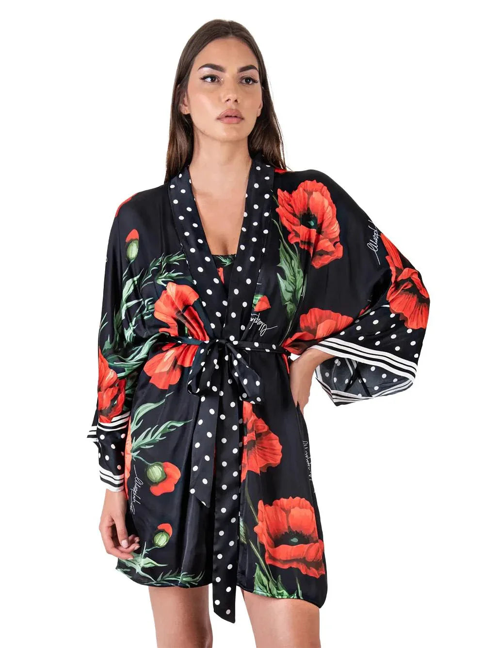 Kimono corto con fantasia stampata e pois - Preludio Moda