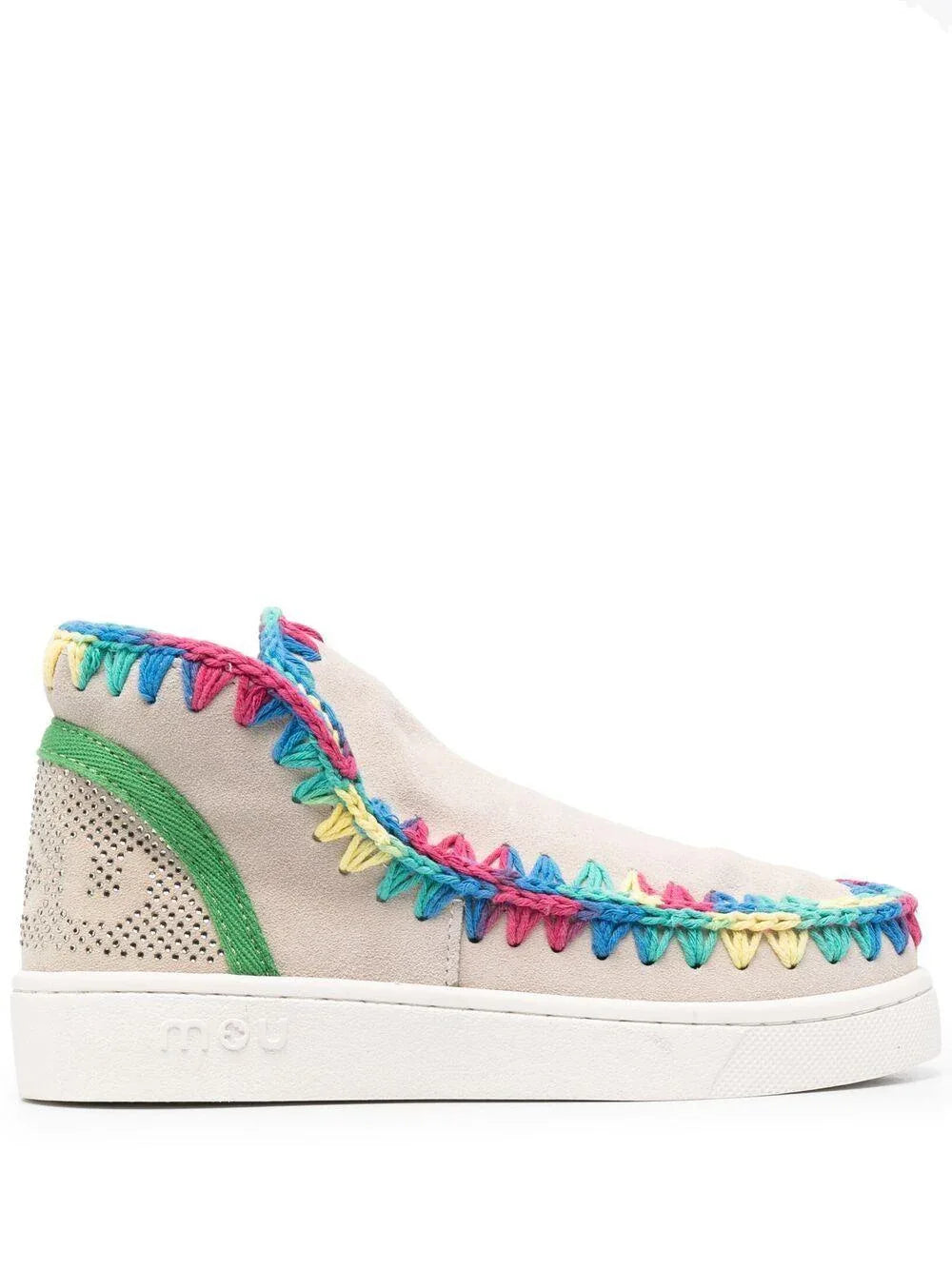 Sneakers gesso con cuciture all'uncinetto multicolor - Preludio Moda