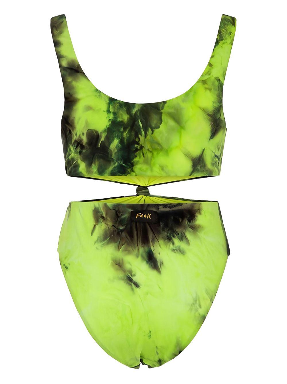 Costume intero giallo fluo con stampa sfumata nera
