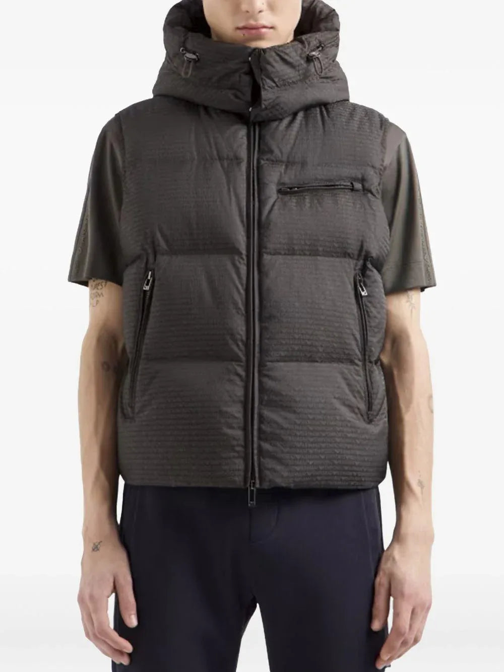 Piumino smanicato logo lettering all-over verde V - Preludio Moda