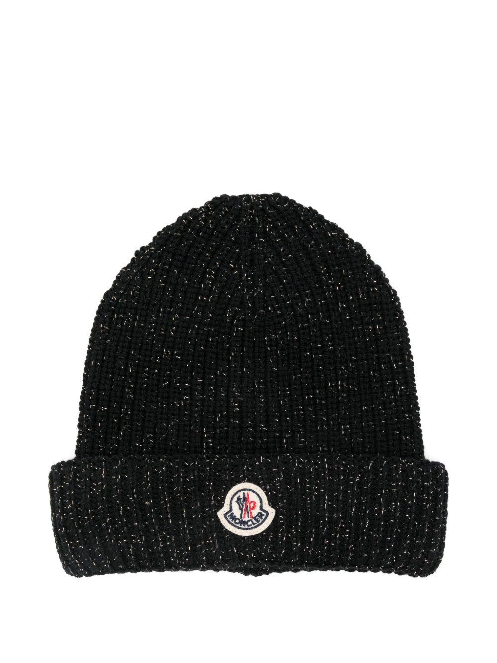 Berretto nero a coste con logo K29543B00021M8258 999 MONCLER KIDS