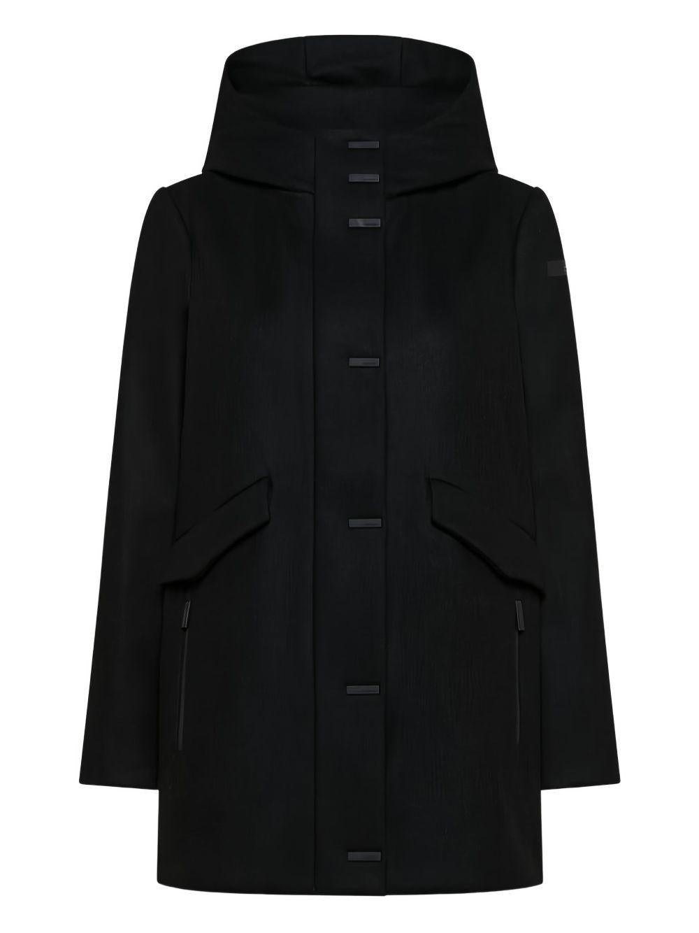 Cappotto nero tascabile con cappuccio W25529 11 RRD