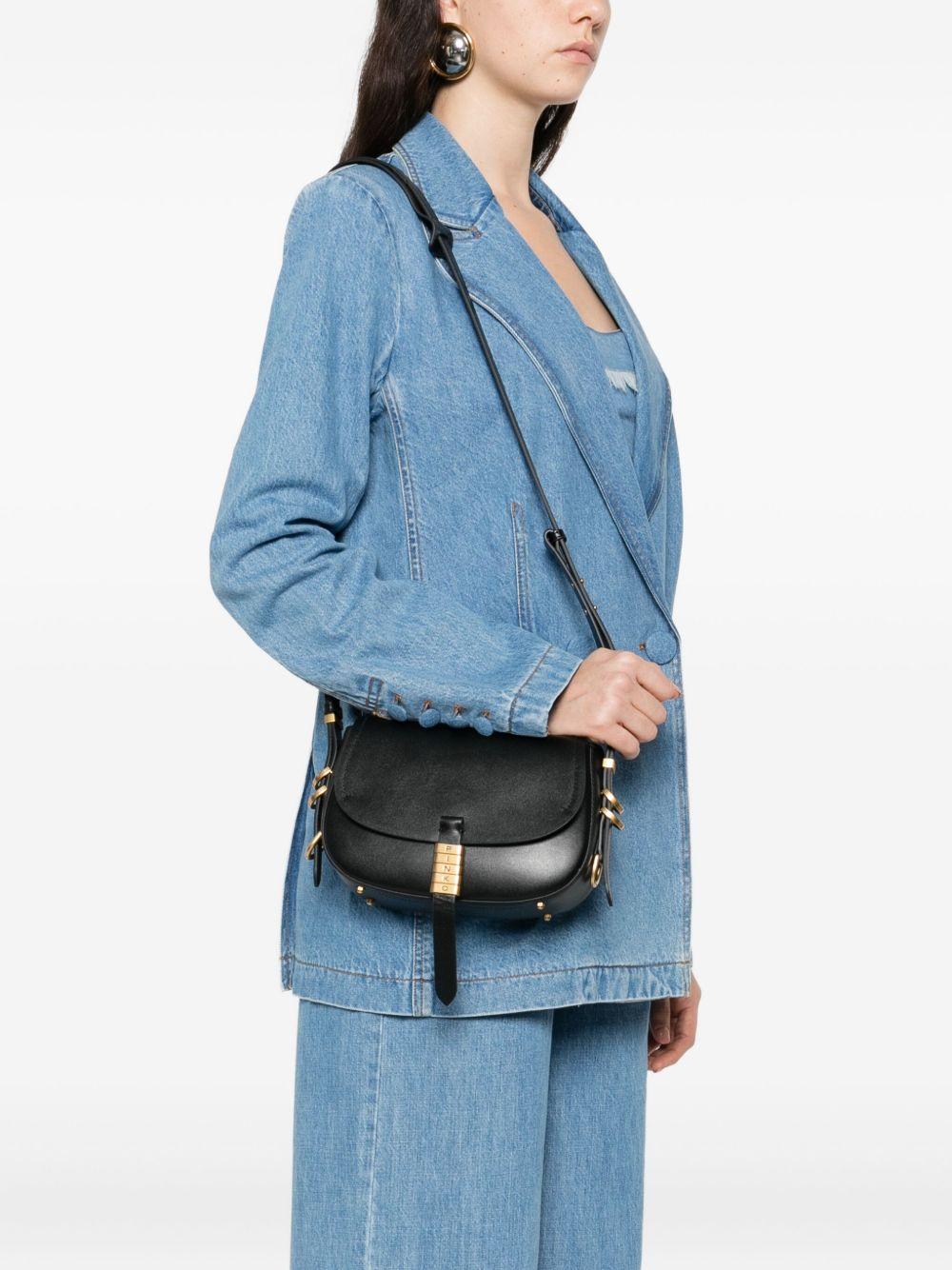 Borsa a spalla nera in pelle con dettagli dorati 103831A1ZX Z99Q PINKO