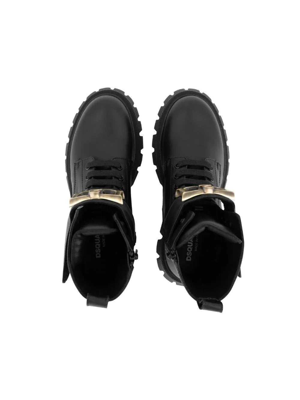 Stivaletto nero carrarmato con fibbia logata - Preludio Moda