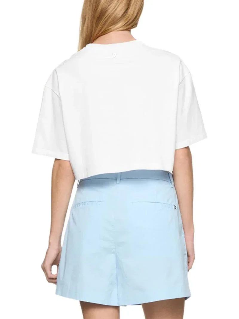 T-shirt bianca crop over con perline - Preludio Moda