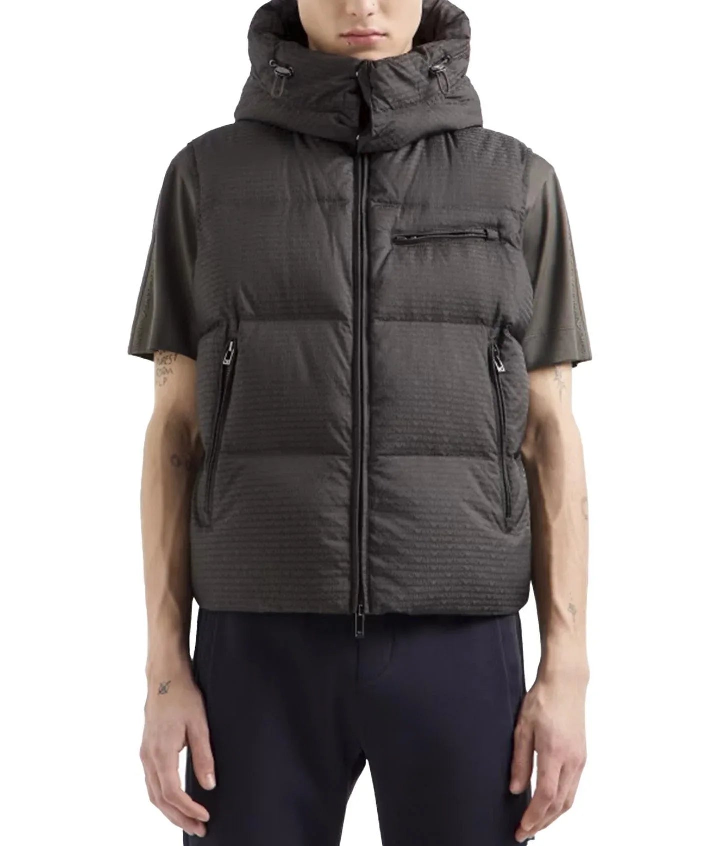 Piumino smanicato logo lettering all-over verde V - Preludio Moda