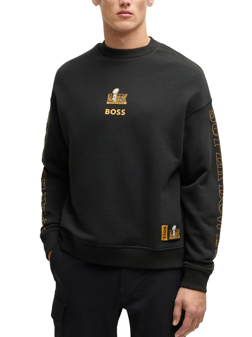 Felpa Boss x NFL nera con ricami oro - Preludio Moda